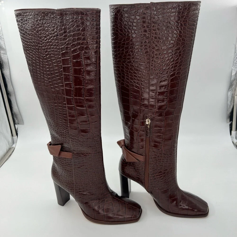 Square Clarita Croc-Embossed Leather Boots Women’s Sizes EU: 36 US: 6 MSRP: $795